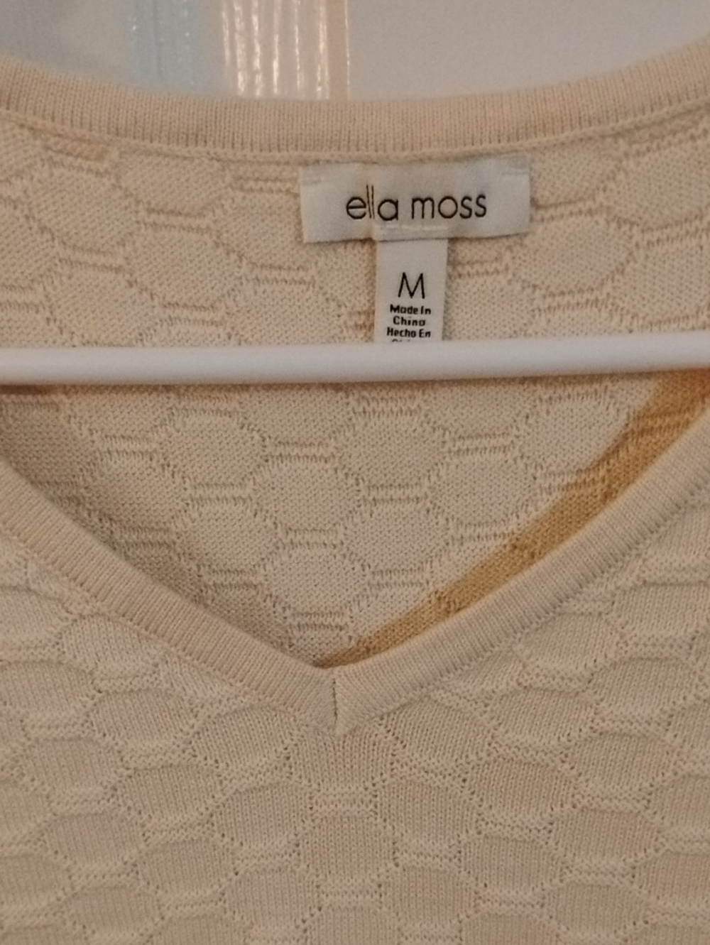 Ella Moss Cream Textured V-Neck Sweater